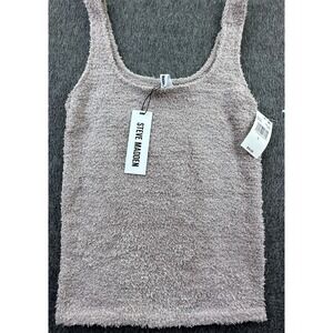 Steve Madden Top Womens Small Bark Beige Sleep Tank Chenille Scoop Neck Soft New